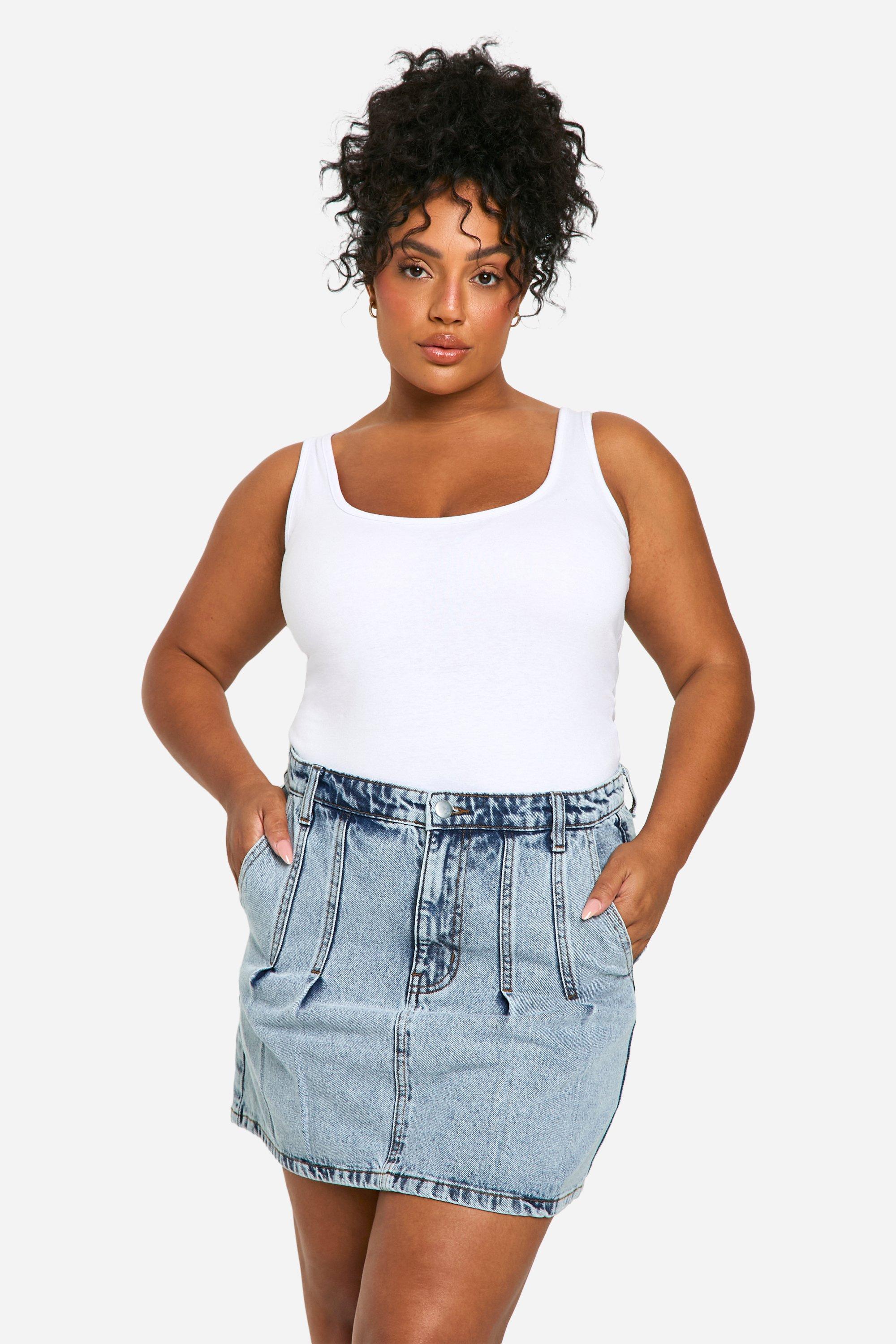 Plus size denim skirt boohoo discount
